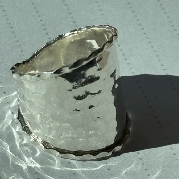 925 White Gold Rhodium Silver Ring Hammered Modern size 9 - Picture 9 of 10